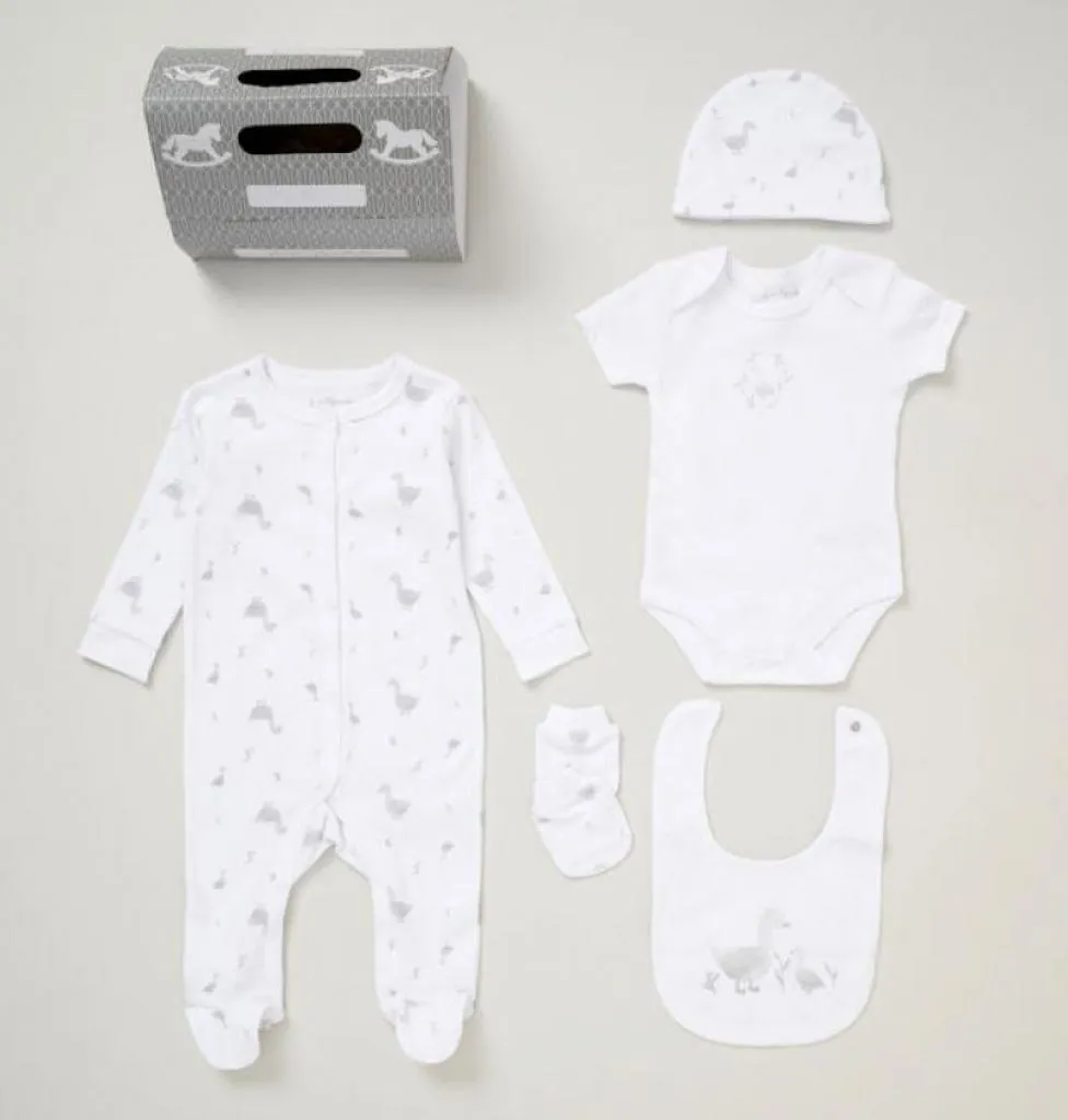 Unisex Baby Clothing Set in White 'Ducks'