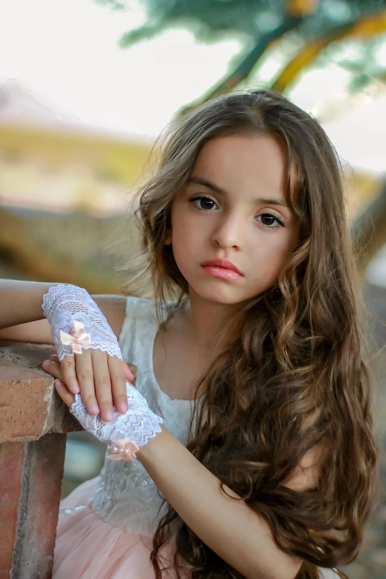 White Lace and Pearls Girls Fingerless Gloves