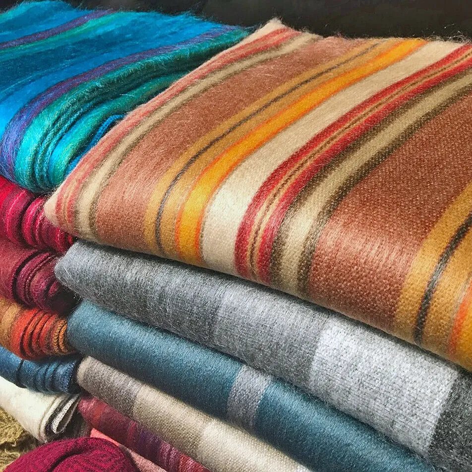 Wholesale Lot Of 10 Soft & Warm Striped Baby Alpaca Wool Blankets/Throws - Queen 90X65"