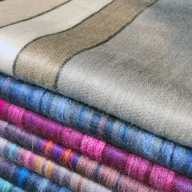 Wholesale Lot Of 10 Soft & Warm Striped Baby Alpaca Wool Blankets/Throws - Queen 90X65"