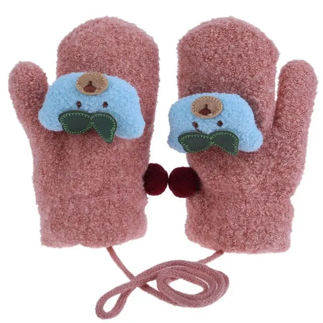 Winter Children Gloves Warm Cotton Soft Baby Bear Gloves Cotton Kids Full Finger Handschoenen Thicken Girl Knitted Mittens