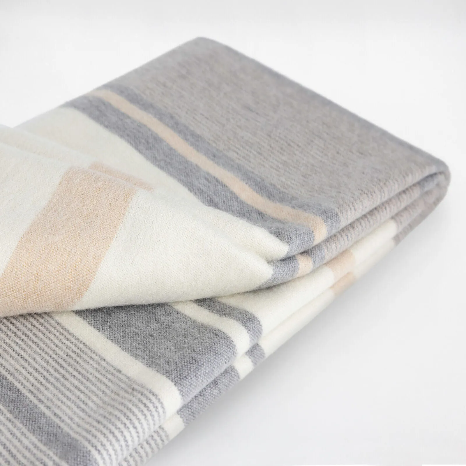 Yankuam - Baby Alpaca Wool Throw Blanket / Sofa Cover - Queen/Queen PLUS - earth sand stripes pattern