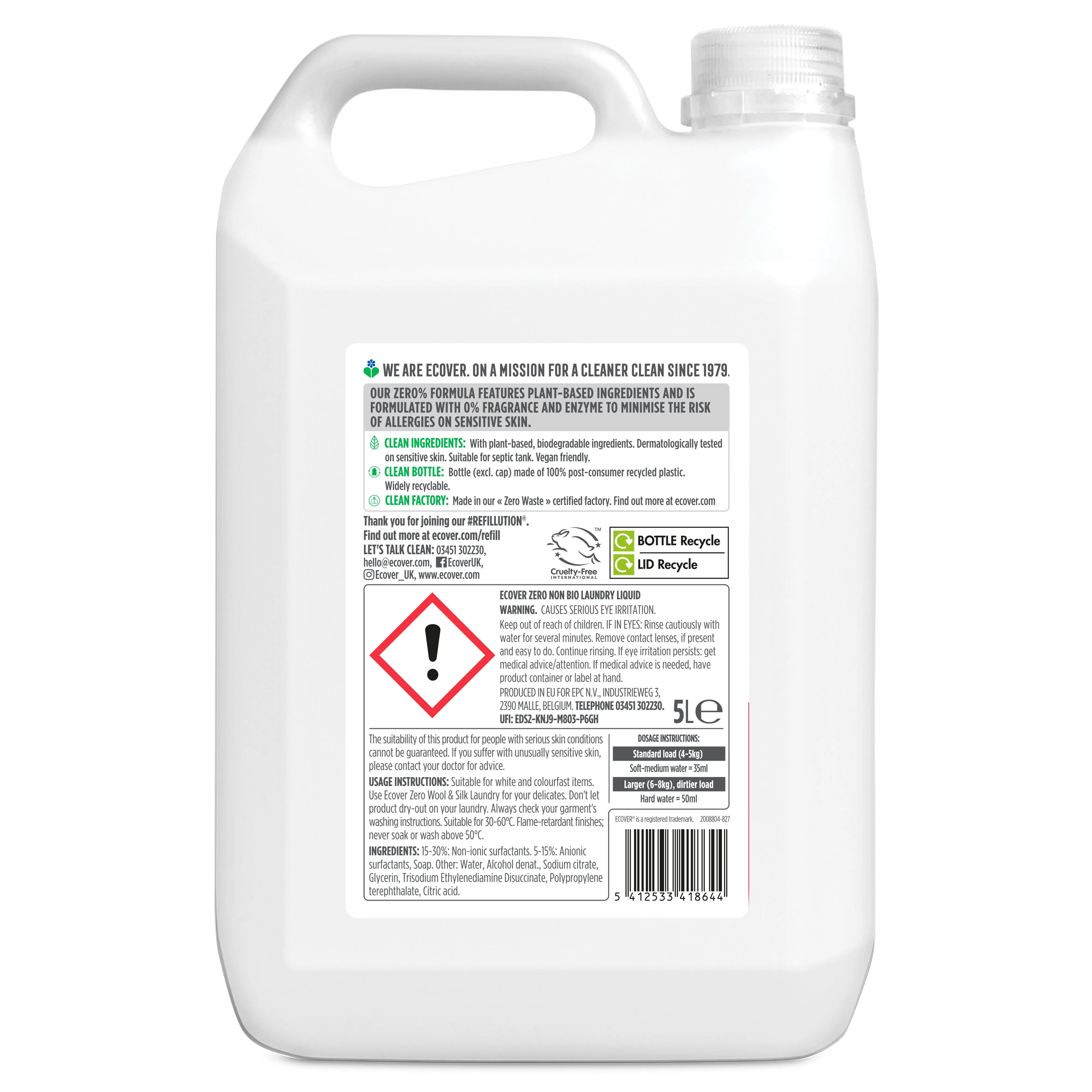 Zero Sensitive Non-Bio Laundry Liquid 5L