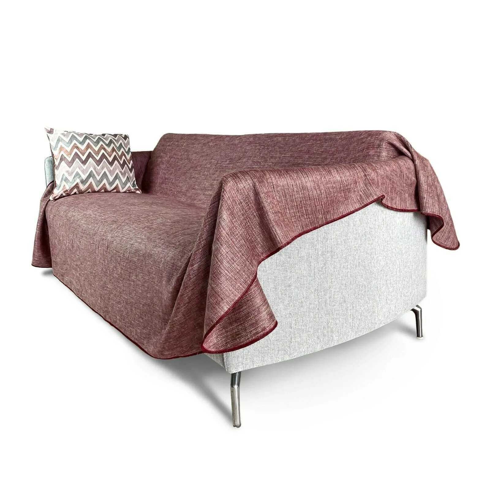 Zhuya - Baby Alpaca Wool Throw Blanket / Sofa Cover - Queen 90" x 67" - solid ecru / red mica pattern