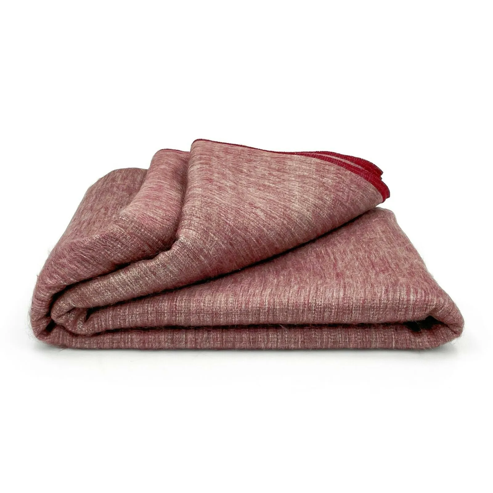 Zhuya - Baby Alpaca Wool Throw Blanket / Sofa Cover - Queen 90" x 67" - solid ecru / red mica pattern